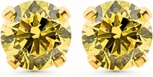 Pompeii .40-1.00 Ct TW Fancy Yellow Round Diamond Studs in 14k Gold Lab Grown Earrings (Fancy Yellow,VS2-SI1)