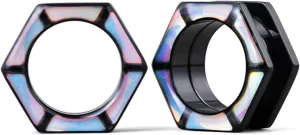 PONWAG 1 Pair 2g 0g 00g 6mm-25mm Hexagonal Aurora Ear Tunnels Plug Gauges For Ear Screw Fit Flesh Tunnels Stainless Steel Ear Gauge Stretcher Expander Women Body Piercing Jewelry