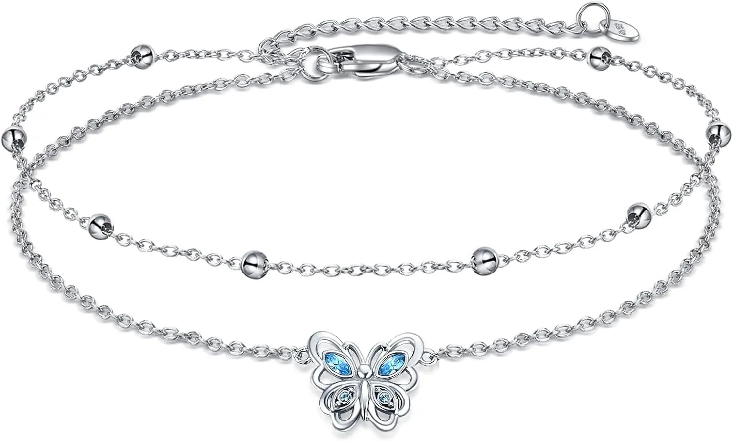POPLYKE 925 Sterling Silver Double Layered Chain Evil Eye Daisy Sunflower Butterfly Anklets for Women Holiday Beach Crystal Ankle Bracelet Dainty Evil Eye Jewelry