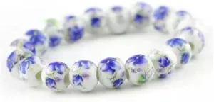Porcelain Beads Bracelet for Women Elegant Vintage Style Blue Flower Ceramics Bracelet Chinese Style Celadon Wrist Bracelet Sunflower Bracelets