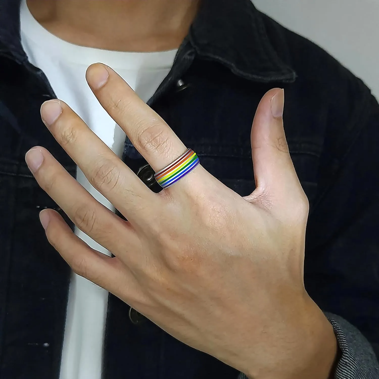 Pride Ring Titanium Steel LGBT Rainbow Rings for Gay Lesbian Asexual Bisexual Trans Nonbinary LGBTQ Pride Month Friendship Wedding Promise Band Rings Jewelry Gift for Couples Men Women