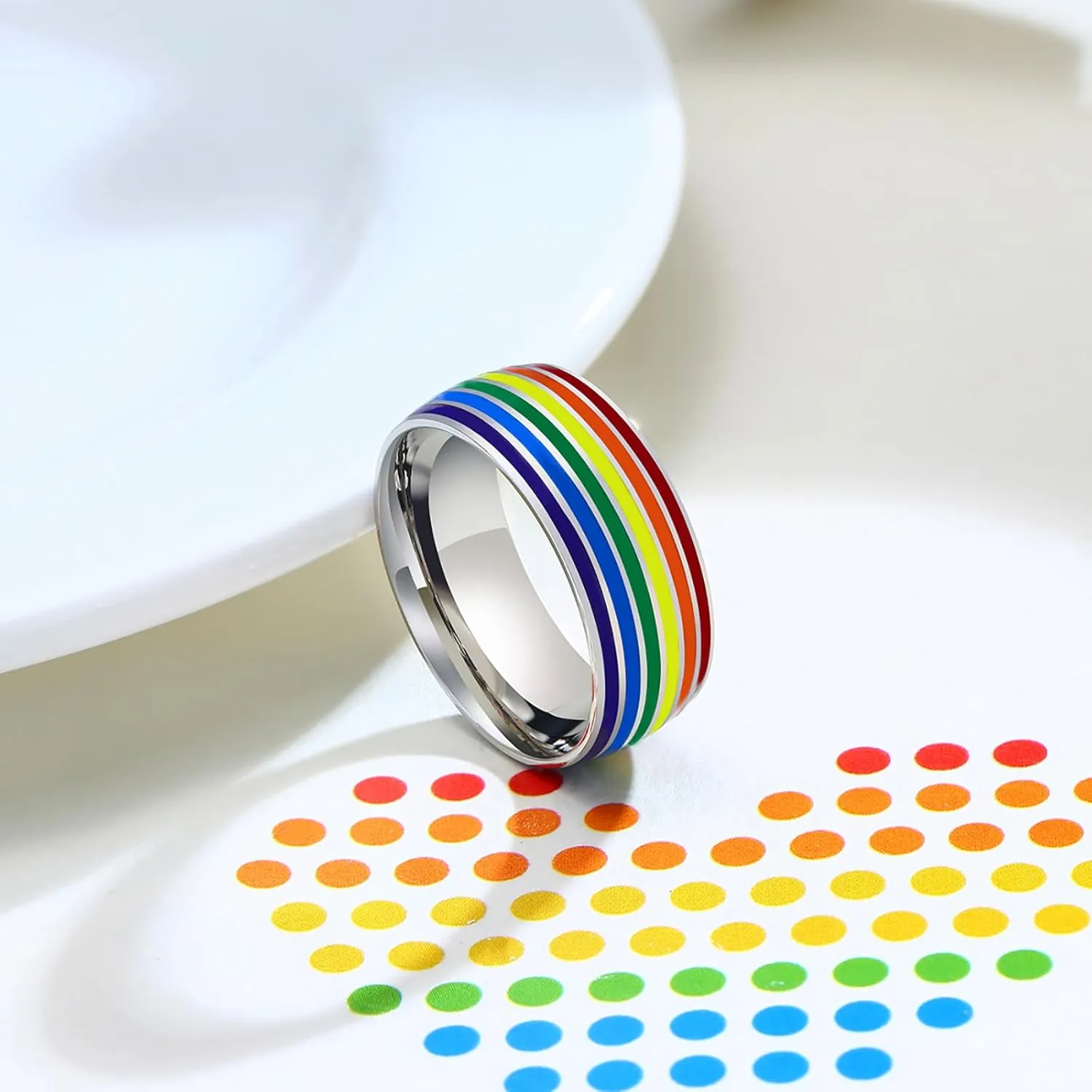 Pride Ring Titanium Steel LGBT Rainbow Rings for Gay Lesbian Asexual Bisexual Trans Nonbinary LGBTQ Pride Month Friendship Wedding Promise Band Rings Jewelry Gift for Couples Men Women