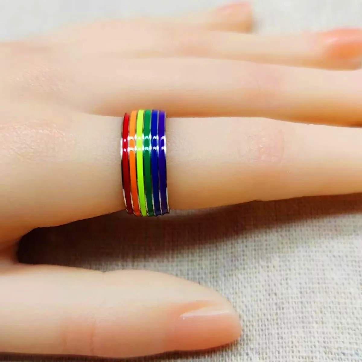 Pride Ring Titanium Steel LGBT Rainbow Rings for Gay Lesbian Asexual Bisexual Trans Nonbinary LGBTQ Pride Month Friendship Wedding Promise Band Rings Jewelry Gift for Couples Men Women