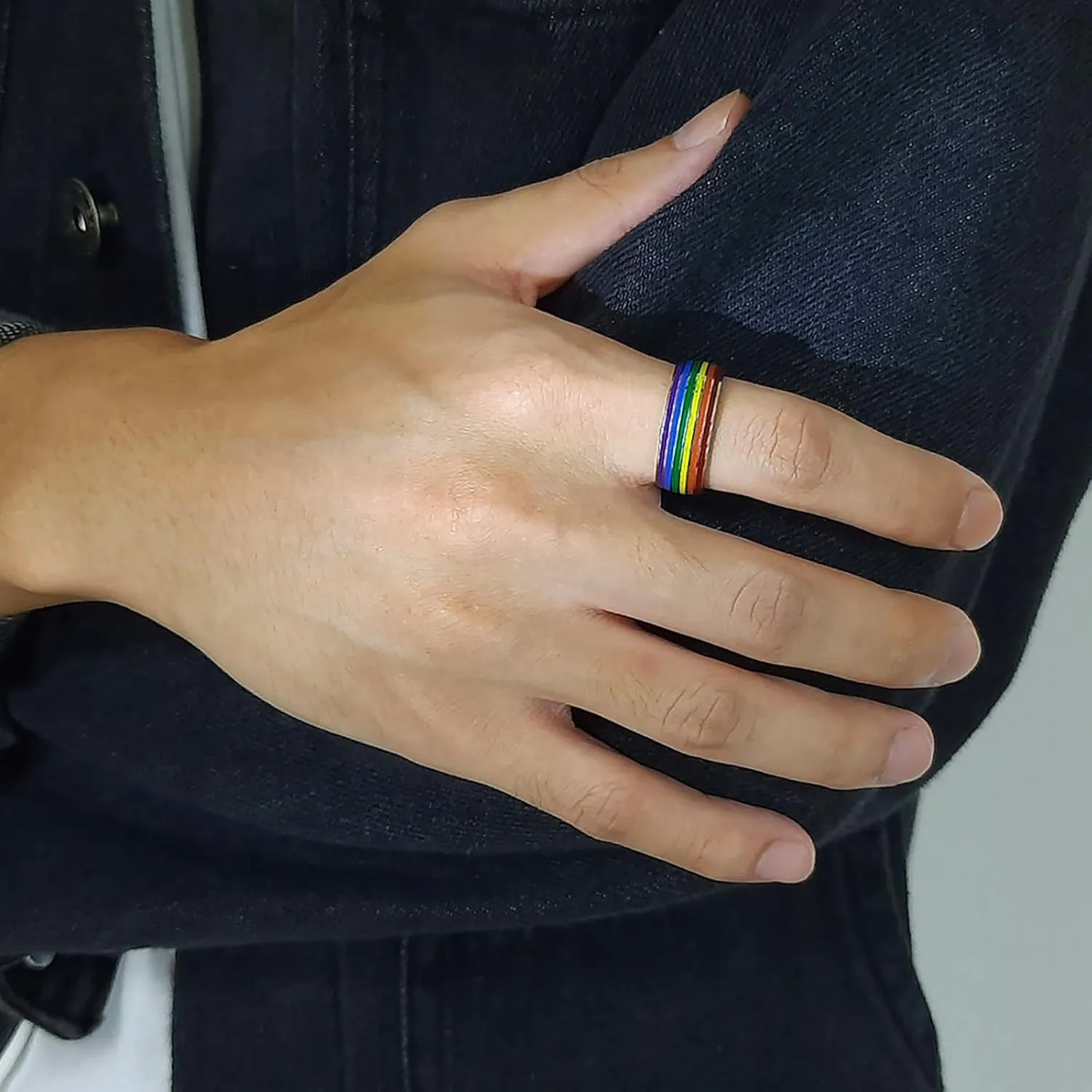 Pride Ring Titanium Steel LGBT Rainbow Rings for Gay Lesbian Asexual Bisexual Trans Nonbinary LGBTQ Pride Month Friendship Wedding Promise Band Rings Jewelry Gift for Couples Men Women
