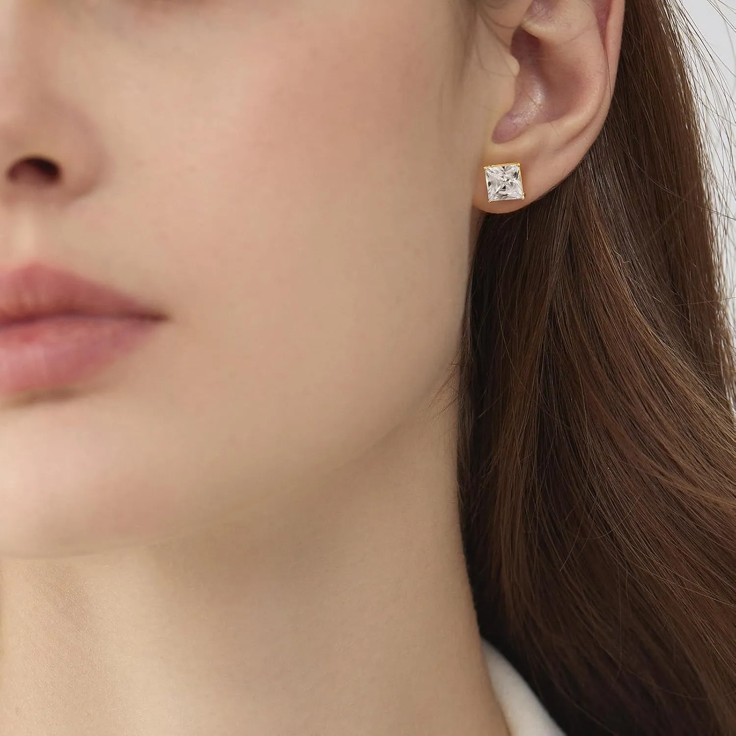 Princess Cut Moissanite Stud Earrings, Lab-Created Diamonds, 0.8-2.4ct D Color, VVS1 Clarity, Hypoallergenic, White Gold-Plated 925 Sterling Silver, Anniversary Birthday for Women Men