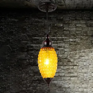 Prismatic Glass Drop Pendant Light - Elongated Pink/Yellow/Brown - Ideal for Restaurants
