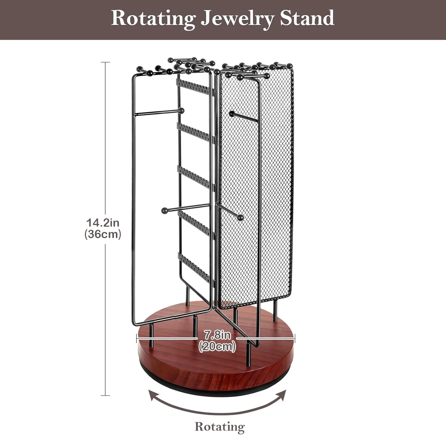 ProCase Rotating Jewelry Organizer Stand Earring Holder Organizer with 28 Necklace Hooks, Jewelry Tree Earring Stand Tower Storage Rack Bracelet Holder, Holds More than 100 Pairs Earrings -Black