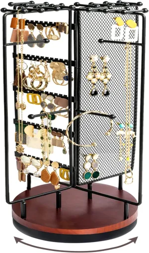 ProCase Rotating Jewelry Organizer Stand Earring Holder Organizer with 28 Necklace Hooks, Jewelry Tree Earring Stand Tower Storage Rack Bracelet Holder, Holds More than 100 Pairs Earrings -Black