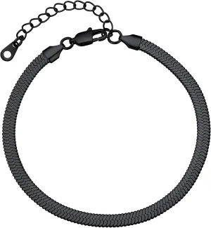 PROSTEEL 316L Stainless Steel Herringbone Flat Chain Bracelets/Anklets, Beautiful Summer Jewelry, Black/Yellow Gold/Rose Gold Plated, 6.3inch/8.5inch Adjustable, Come Box