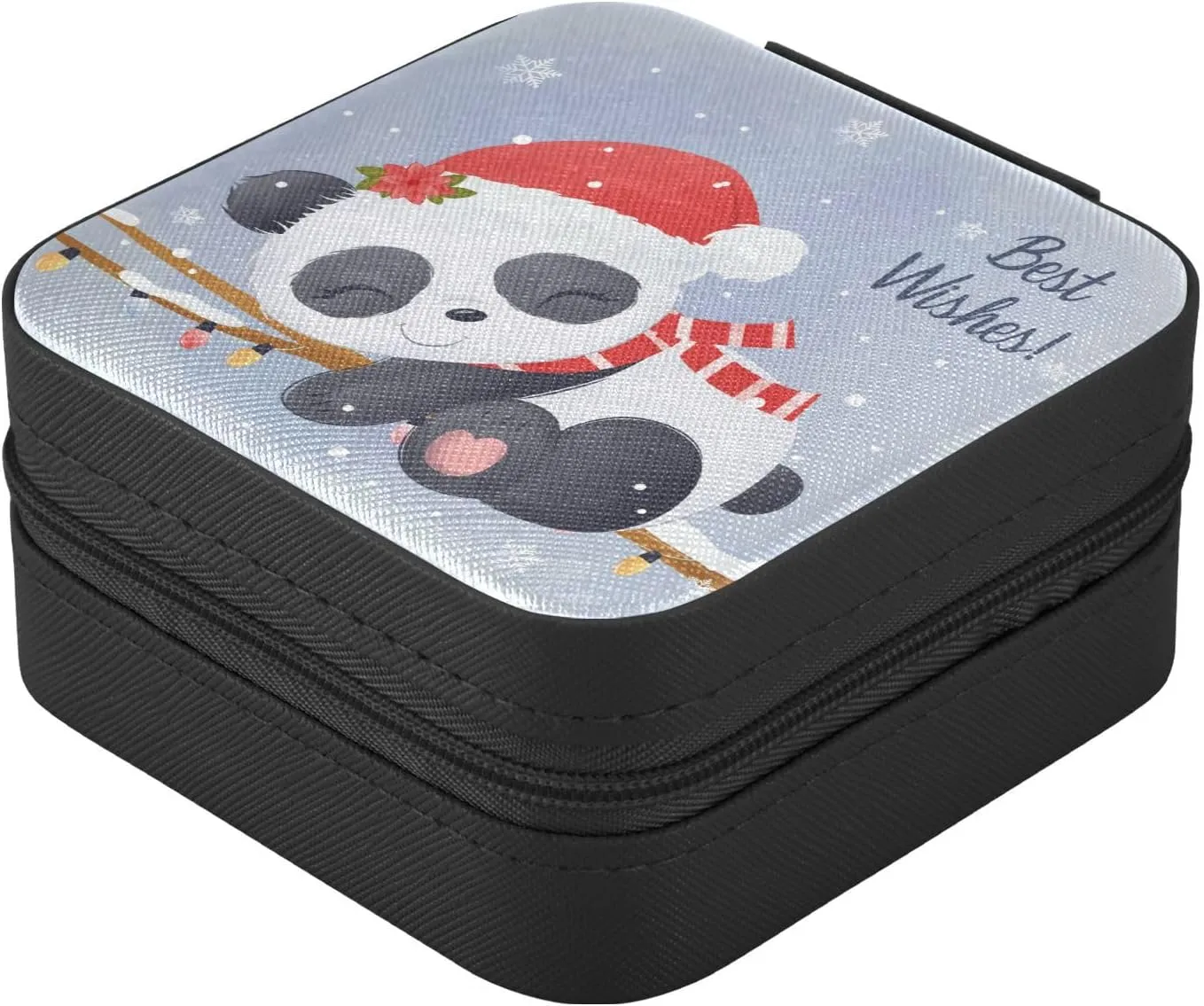 PU Leather Jewelry Box, Baby Panda Sleeping in Winter Night Travel Jewelry Case Portable Jewelry Organizer for Rings Earrings Necklaces Bracelets Storage Holder Boxes for Women Girls