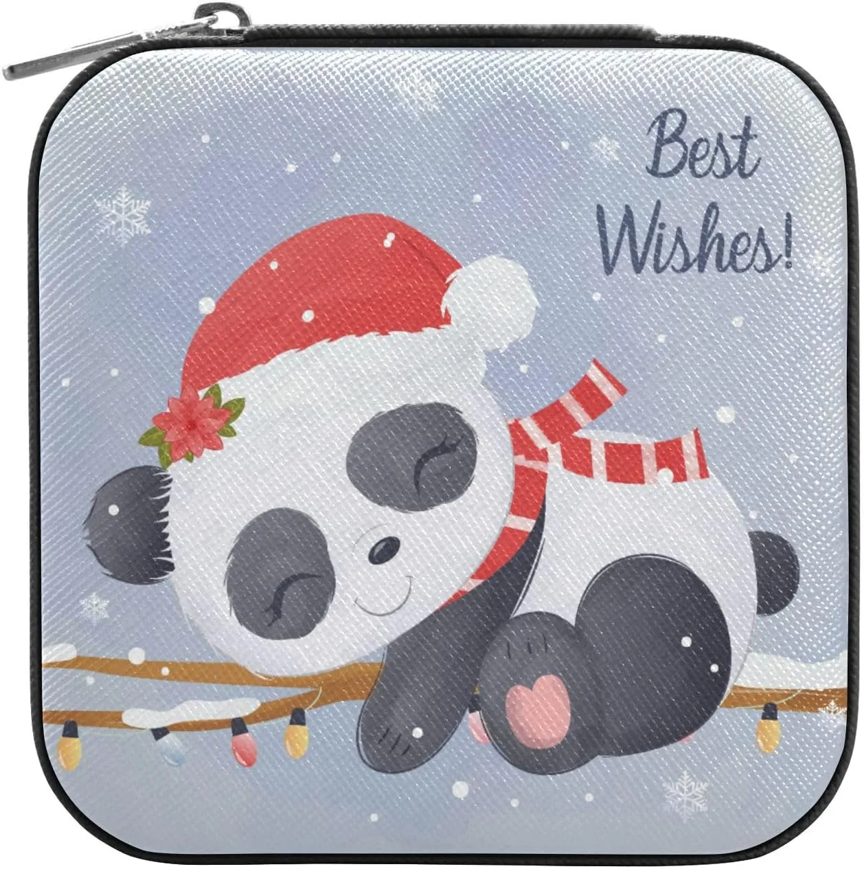 PU Leather Jewelry Box, Baby Panda Sleeping in Winter Night Travel Jewelry Case Portable Jewelry Organizer for Rings Earrings Necklaces Bracelets Storage Holder Boxes for Women Girls