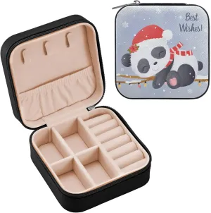 PU Leather Jewelry Box, Baby Panda Sleeping in Winter Night Travel Jewelry Case Portable Jewelry Organizer for Rings Earrings Necklaces Bracelets Storage Holder Boxes for Women Girls