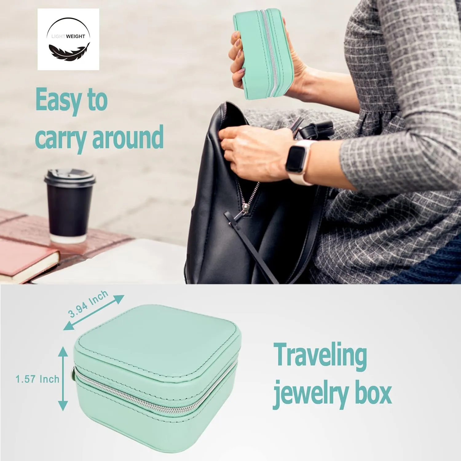 PU Leather Travel Small Portable Mini Travel Jewelry Organizer for Rings Necklaces Earrings and Lipstick Green