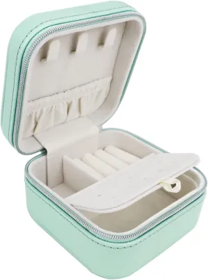PU Leather Travel Small Portable Mini Travel Jewelry Organizer for Rings Necklaces Earrings and Lipstick Green