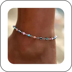 Punk Evil Eye Bead Anklet Colorful Evil Eye Anklet Bracelet Adjustable Luck Eye Anklet Foot Chain Silver Turkish Eye Anklet Chain Summer Beach Anklet Jewelry for Women