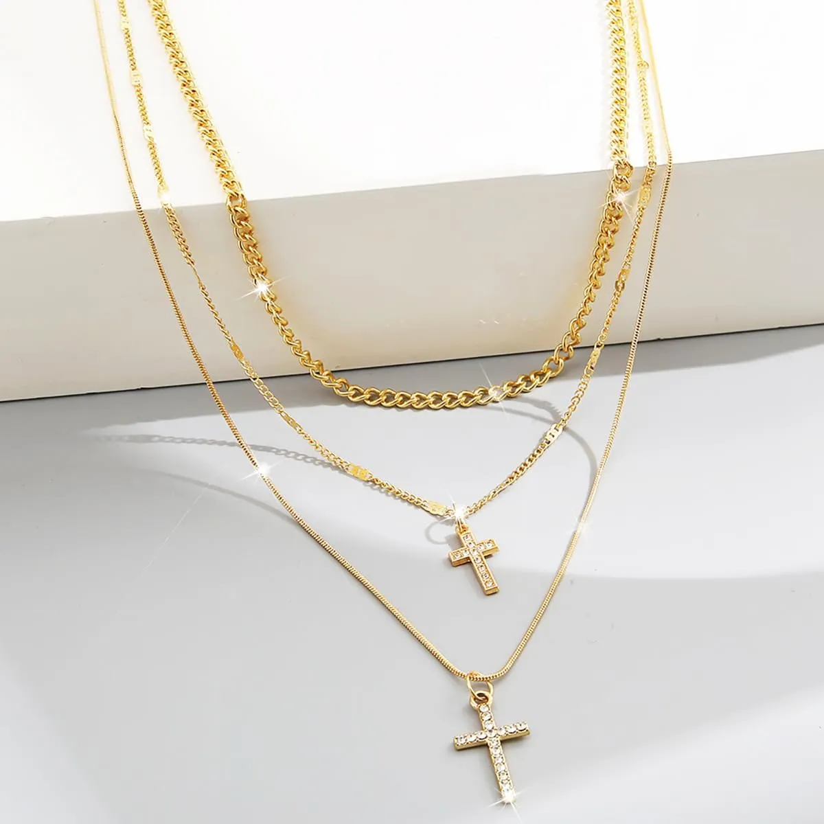 Punk Layered Cross Pendant Necklaces for Women Stackable Cross Chain Statement Clavicle Necklace Set Sparkly Zircon Cross Necklace Jewelry Gifts