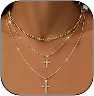 Punk Layered Cross Pendant Necklaces for Women Stackable Cross Chain Statement Clavicle Necklace Set Sparkly Zircon Cross Necklace Jewelry Gifts