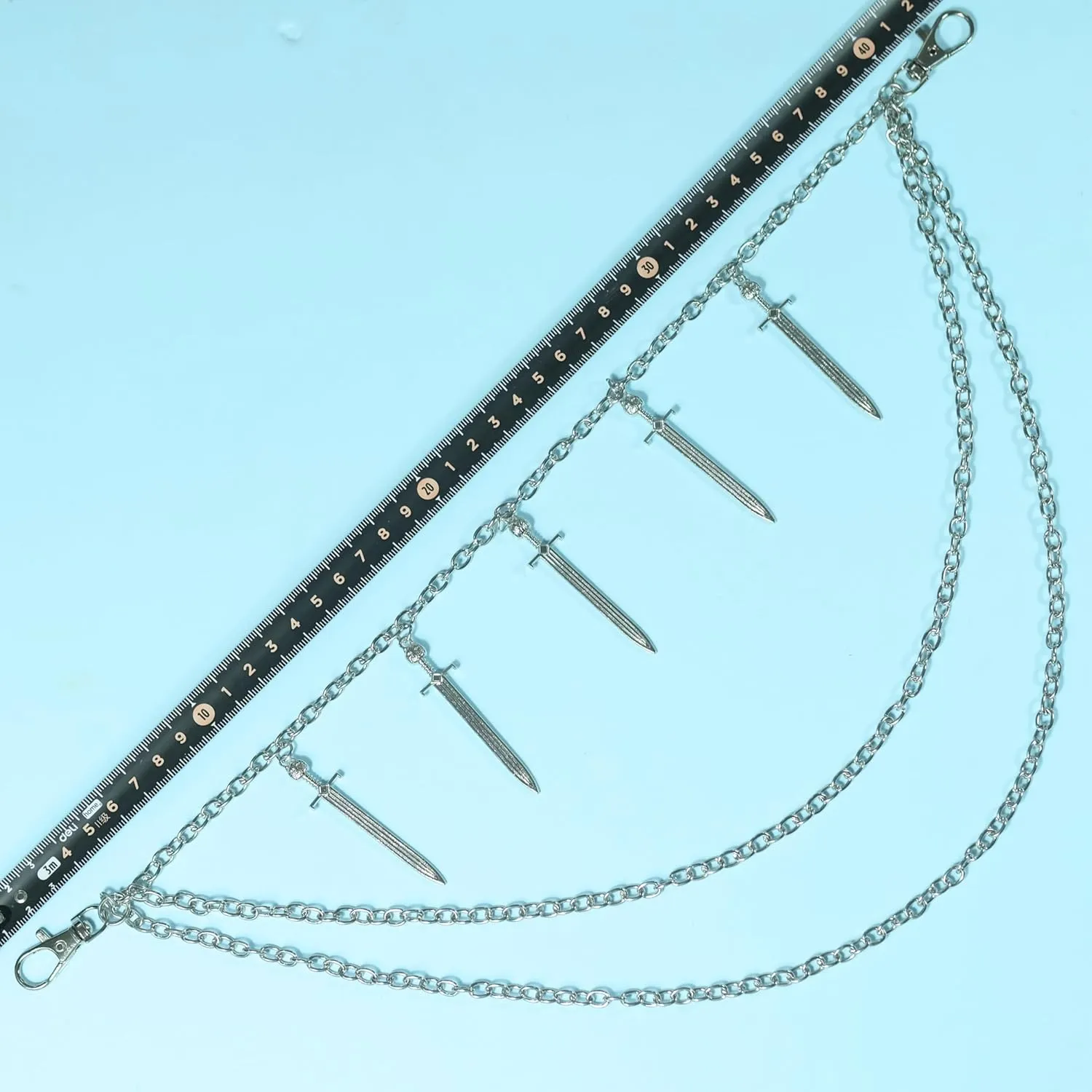 Punk Pants Chain,Gothic Goth Hip Hop Rivet Charm Layered Wallet and Jeans Link Chain, Vintage Rock Jewelry for Men and Women