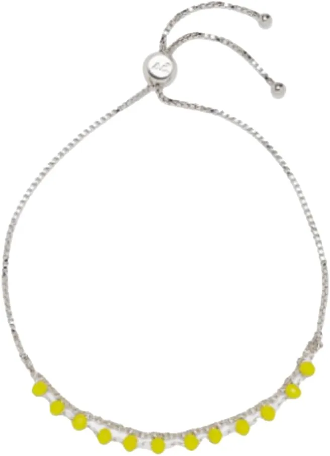 Pura Vida Neon Chain Slider Bracelet - Womens Glass Bead Bracelet, Silver with Rhodium Plating - Cute, Trendy - Yellow/Blue