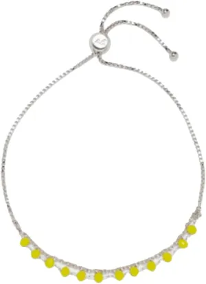Pura Vida Neon Chain Slider Bracelet - Womens Glass Bead Bracelet, Silver with Rhodium Plating - Cute, Trendy - Yellow/Blue