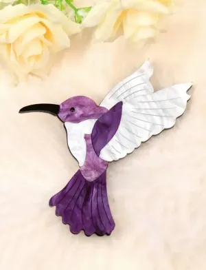 Purple Hummingbird Pin Brooch, Large 3 Inches, for Clothes or Bags, Gift