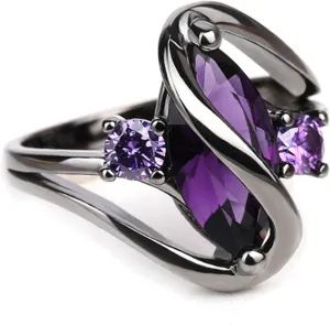 Purple Marquise Cubic Zirconia Cocktail Statement Ring Crystal Stacking Wedding Engagement Anniversary Band Rings Fashion Jewelry Accessories for Women Gift Black Gold