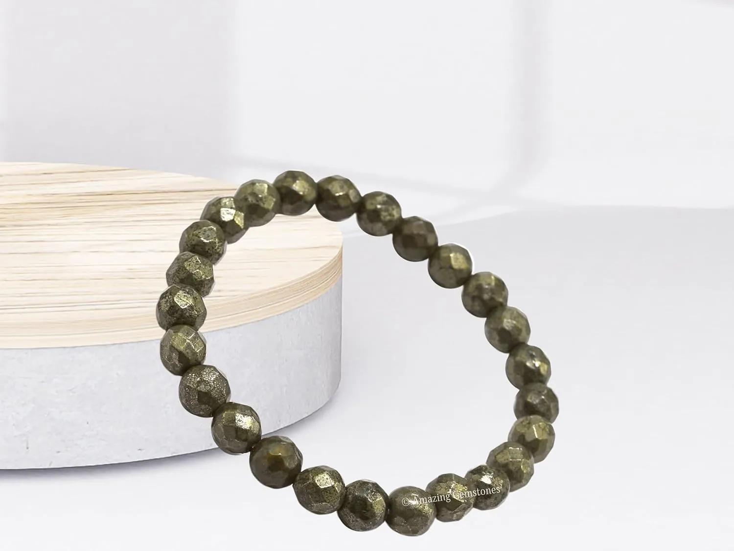 Pyrite Bracelet for Women - Chakra Mens Bracelet Protection Crystals and Healing Stones - Blessing Bracelet Spiritual Meditation Gift Christmas Stocking Stuffers (Faceted Beaded Bracelet)