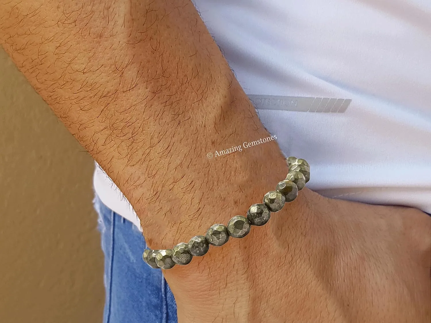 Pyrite Bracelet for Women - Chakra Mens Bracelet Protection Crystals and Healing Stones - Blessing Bracelet Spiritual Meditation Gift Christmas Stocking Stuffers (Faceted Beaded Bracelet)