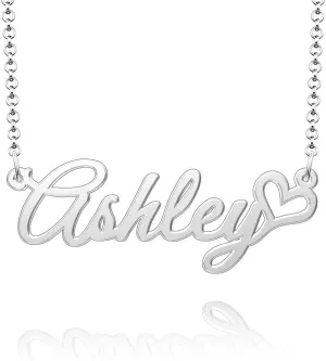 Q&Locket 925 Sterling Silver Personalized Custom Name Necklace Script Initial Nameplate Necklaces Gifts for WomensAshley