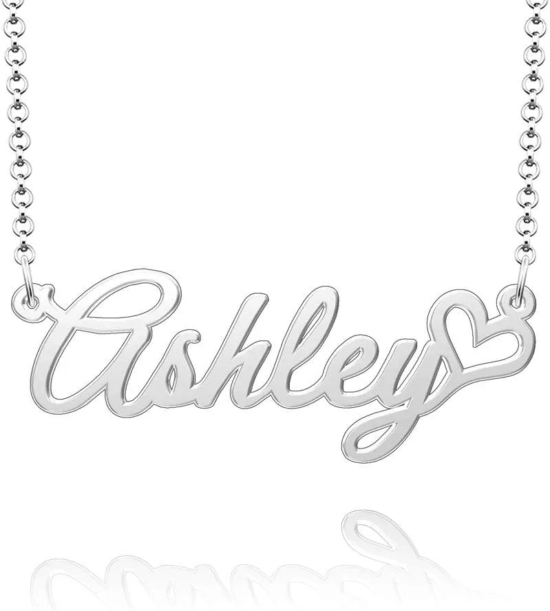 Q&Locket 925 Sterling Silver Personalized Custom Name Necklace Script Initial Nameplate Necklaces Gifts for WomensAshley