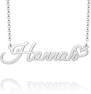 Q&Locket 925 Sterling Silver Personalized Custom Name Necklace Script Initial Nameplate Necklaces Gifts for WomensHannah