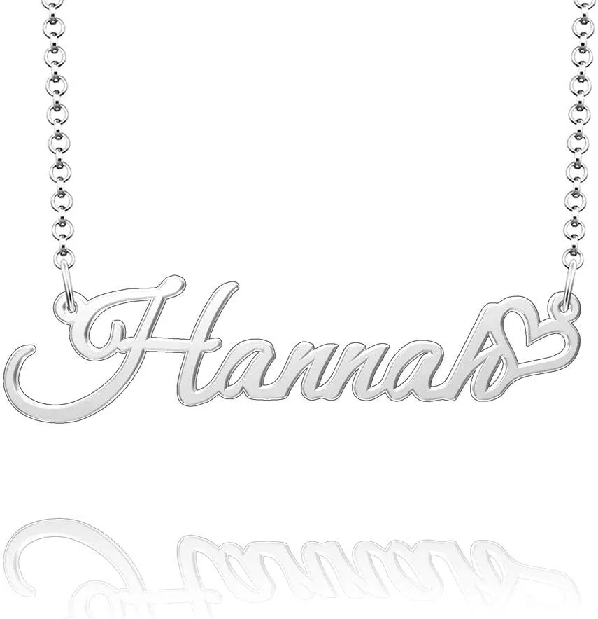 Q&Locket 925 Sterling Silver Personalized Custom Name Necklace Script Initial Nameplate Necklaces Gifts for WomensHannah