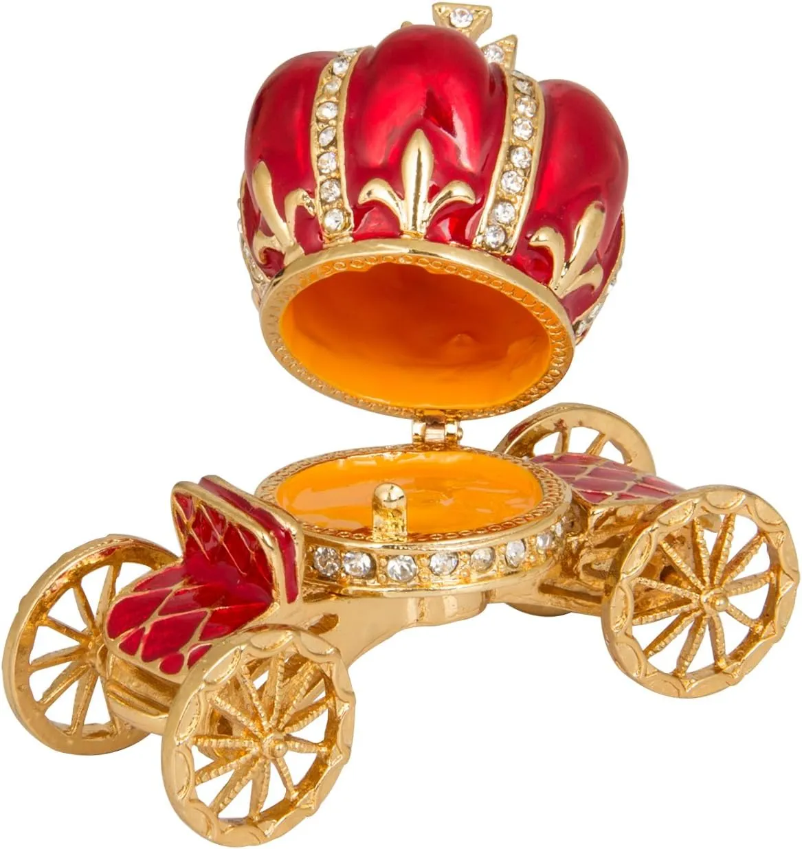 QIFU Hand Painted Enameled Red Pumpkin Carriage Jewelry Trinket Box Hinge