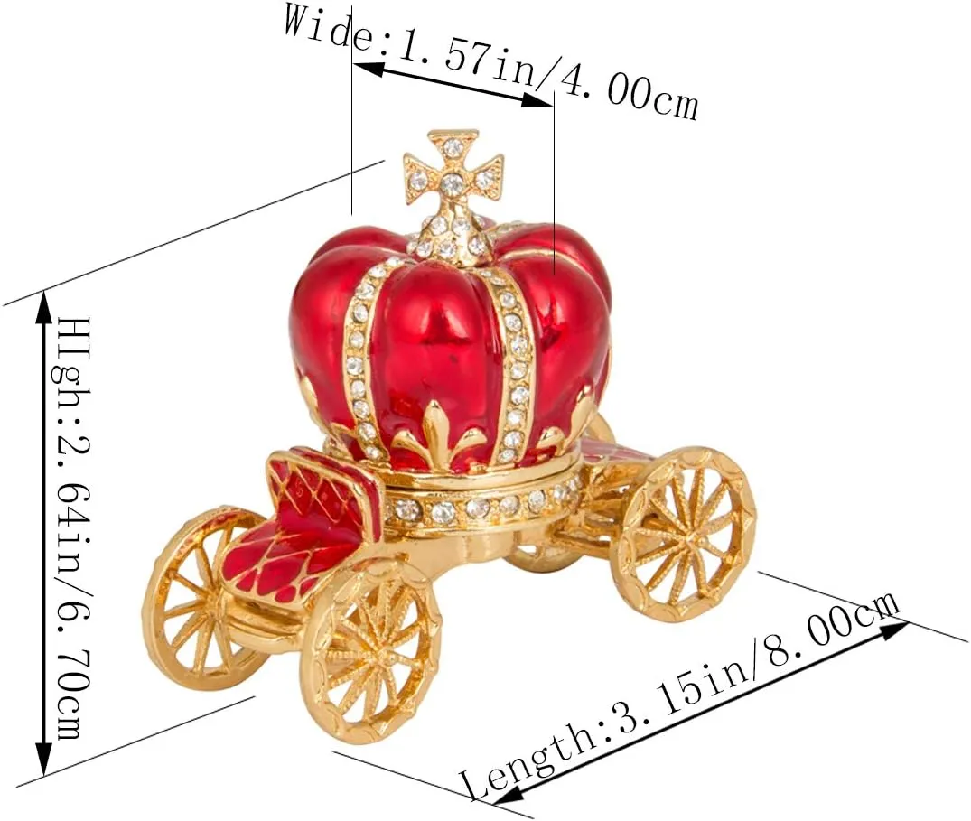 QIFU Hand Painted Enameled Red Pumpkin Carriage Jewelry Trinket Box Hinge