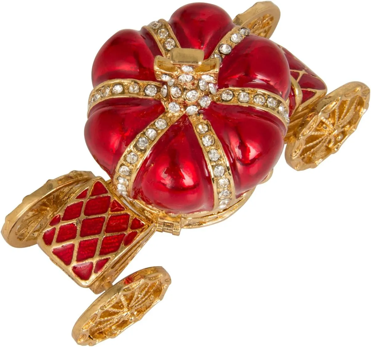 QIFU Hand Painted Enameled Red Pumpkin Carriage Jewelry Trinket Box Hinge