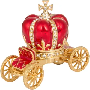 QIFU Hand Painted Enameled Red Pumpkin Carriage Jewelry Trinket Box Hinge