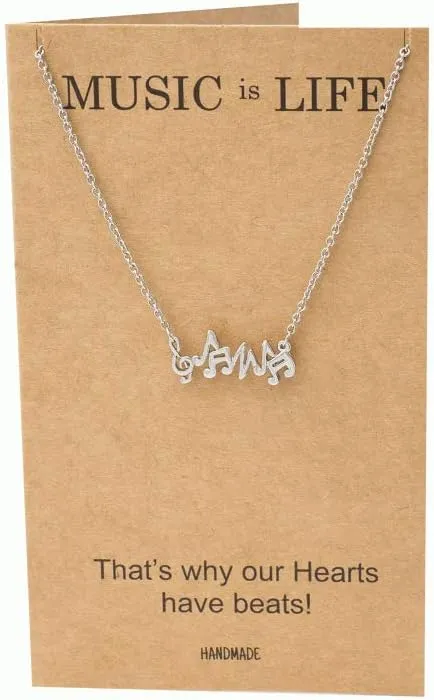 quan jewelry Music Note Necklace, Gifts for Music Lovers, Birthday Gifts for Women, Girls with Greeting Card, 16-inch to 18-inch, Handmade
