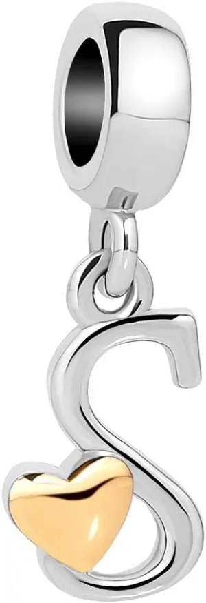 QueenCharms Initial A-Z Letter Charm Golden Heart Alphabet Dangle Beads For Bracelets & Necklaces (S)