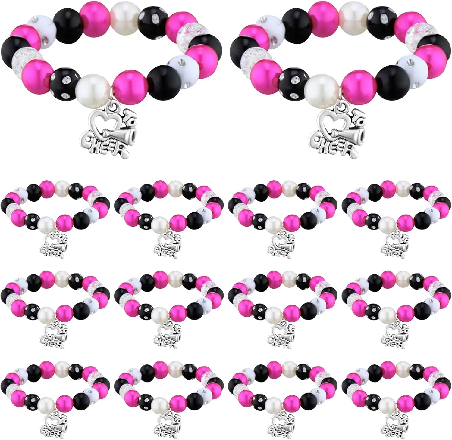 Quelay 12 Pcs Cheer Bracelet Cheerleader Gifts Cheerleading Charm Bracelet Bulk Cheer Jewelry for Cheerleaders Coaches or Team