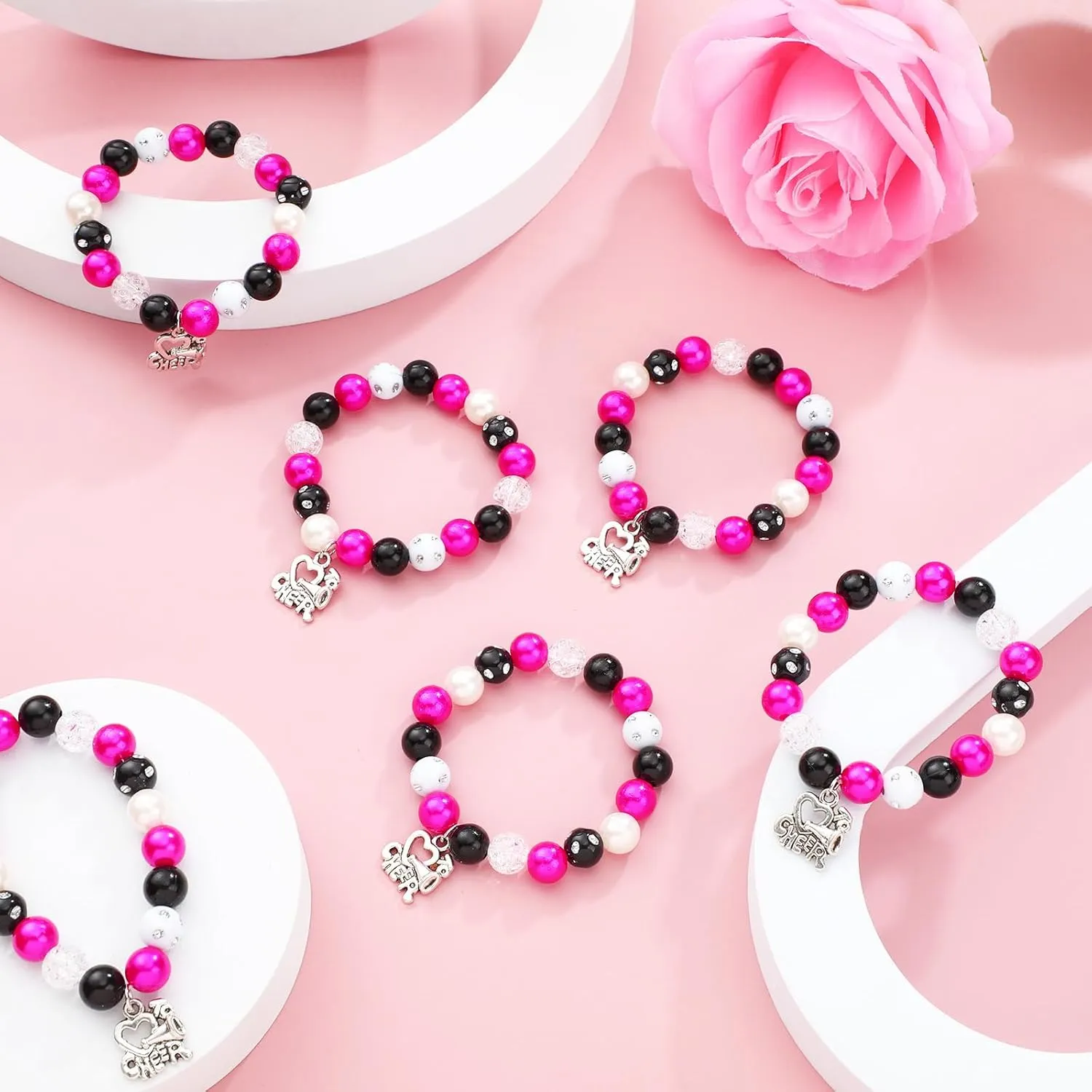 Quelay 12 Pcs Cheer Bracelet Cheerleader Gifts Cheerleading Charm Bracelet Bulk Cheer Jewelry for Cheerleaders Coaches or Team