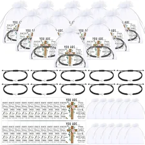 Quelay 24 Sets Christian Gifts Cross Bracelet for Women with Blessing Card Organza Bags Cross Charm Adjustable Religious Jesus Bracelets Christian Jewelry for Baptisms Communion Church Gifts