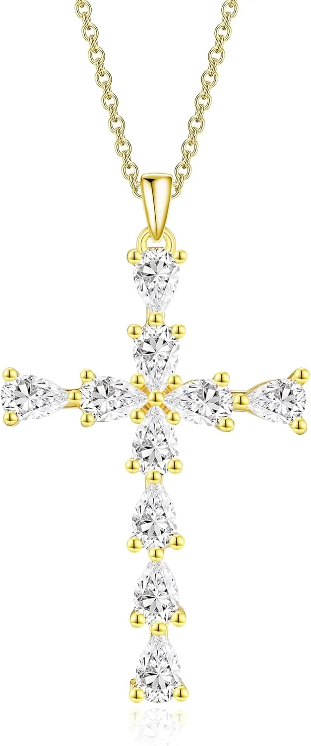 Raelyn&Bev. 14K Gold Plated Cubic Zirconia Cross Necklace for Women | Cross Faith Pendant Necklaces
