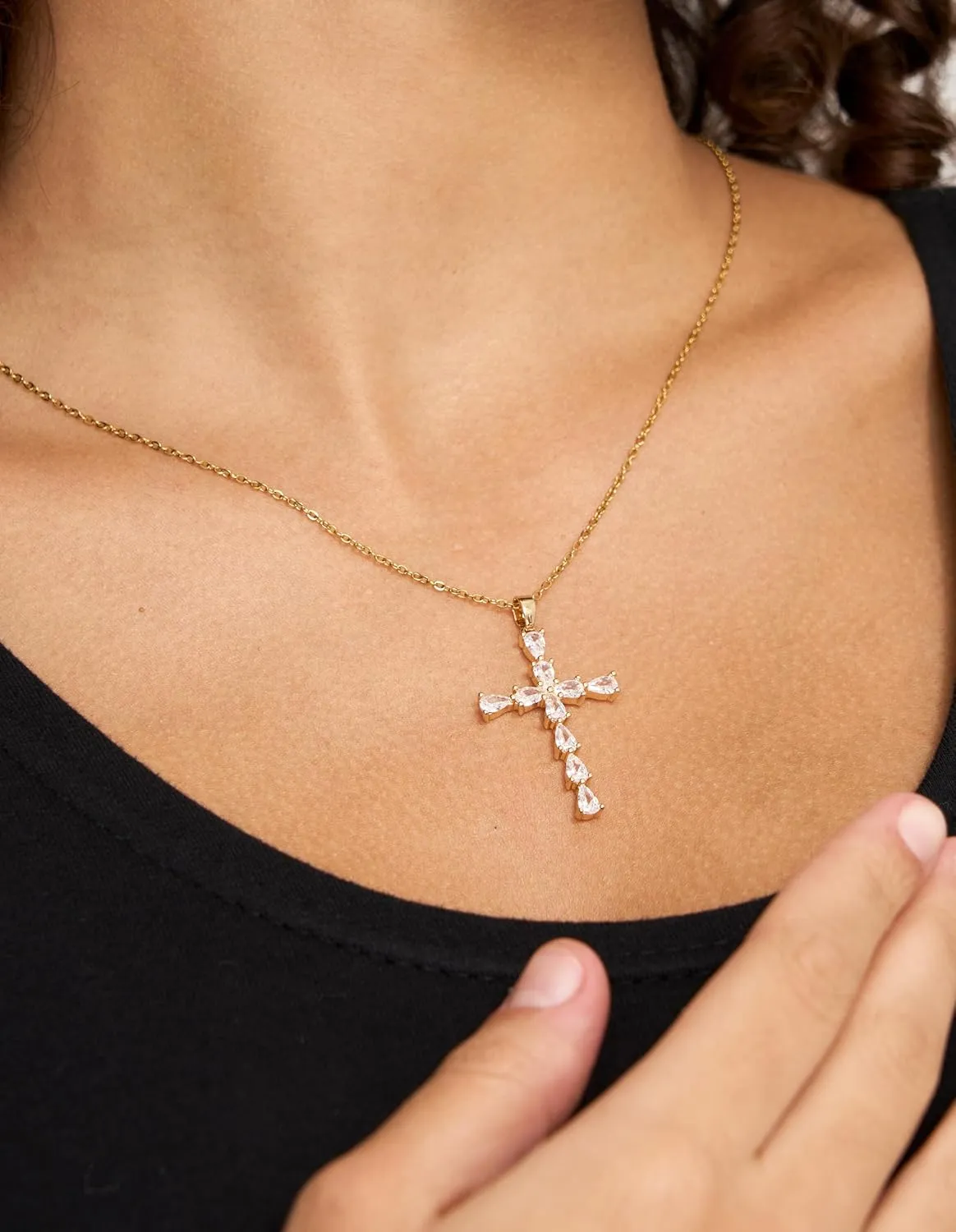 Raelyn&Bev. 14K Gold Plated Cubic Zirconia Cross Necklace for Women | Cross Faith Pendant Necklaces