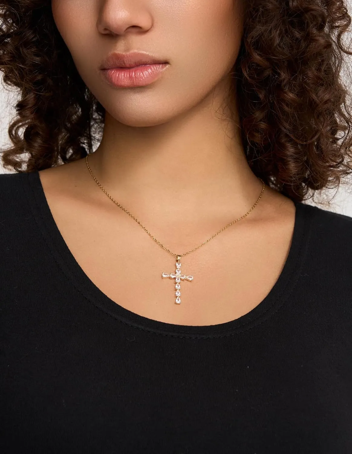 Raelyn&Bev. 14K Gold Plated Cubic Zirconia Cross Necklace for Women | Cross Faith Pendant Necklaces