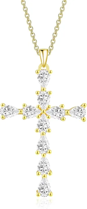 Raelyn&Bev. 14K Gold Plated Cubic Zirconia Cross Necklace for Women | Cross Faith Pendant Necklaces