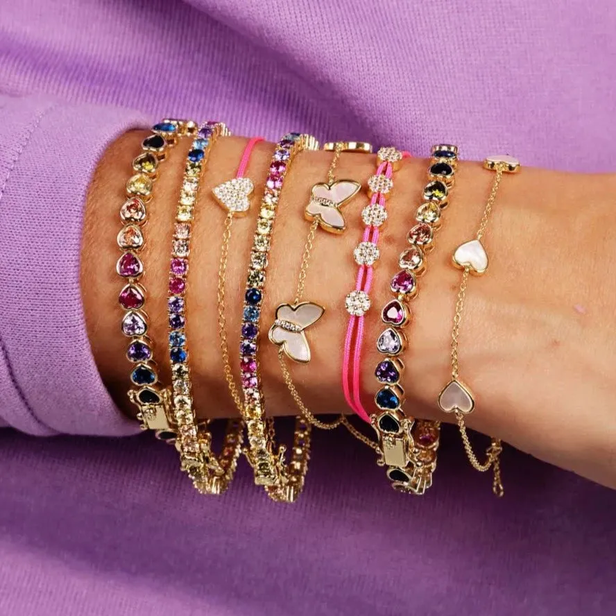 Rainbow CZ Bezel Heart Tennis Bracelet