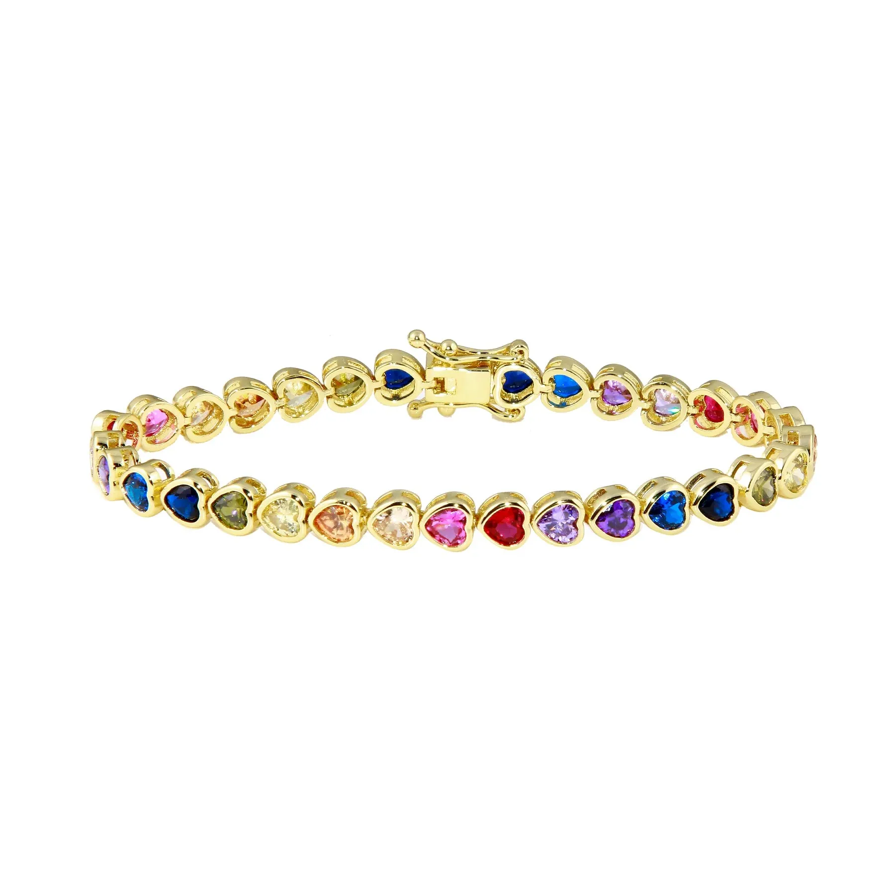 Rainbow CZ Bezel Heart Tennis Bracelet