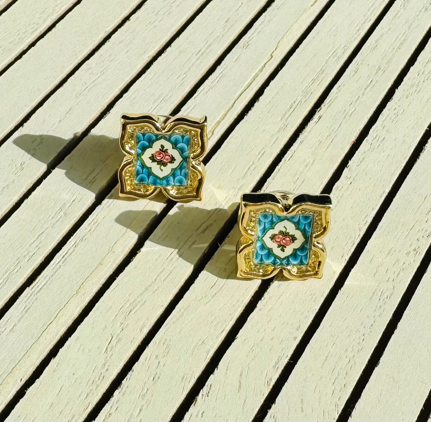 [Rare Bird Collection] Peranakan Floral Stud - Blue