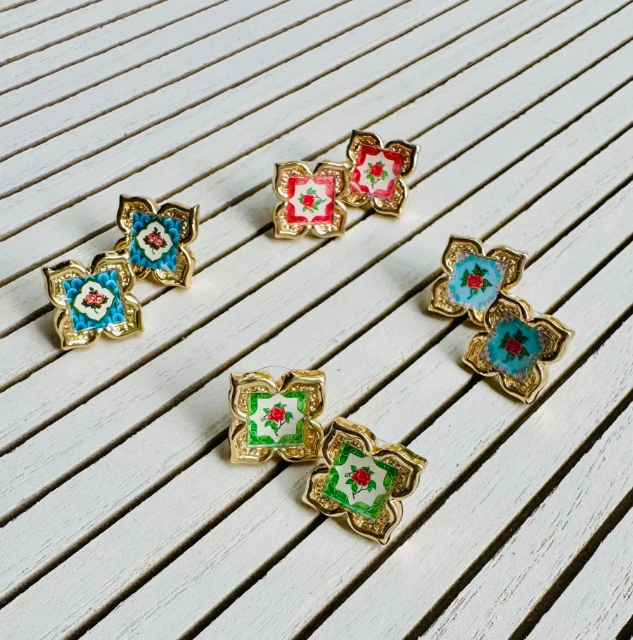 [Rare Bird Collection] Peranakan Floral Stud - Blue