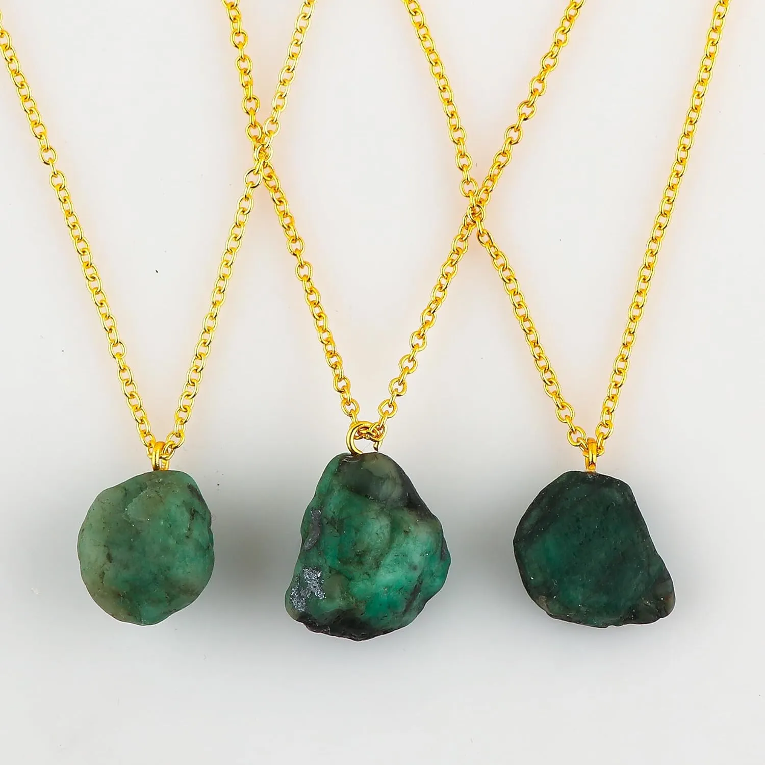 Raw Emerald Stone Pendant Necklace, Crystal Pendant 10-20 mm, Necklace for Women, Raw Crystal Jewelry, 16   2 Inches Adjustable Gold Plated Chain, Valentine Day Gift (Emerald)